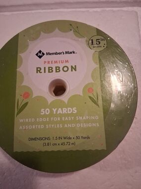 Members Mark Premium Ribbon, 50 Yards, Wired Edge, 1.5 In Width, Yellow